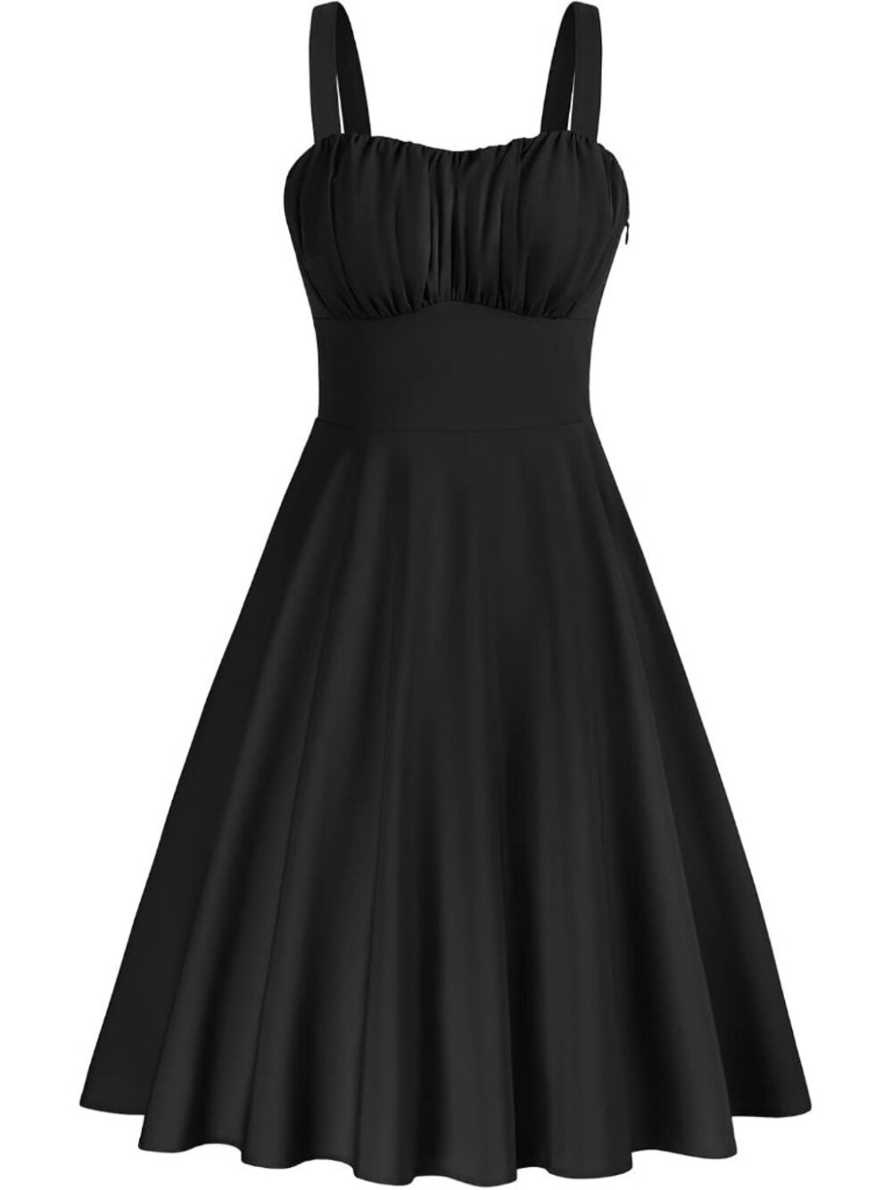 Women's Black Spaghetti Strap Sleeveles Vintage A-line Midi Cocktail Party Dress